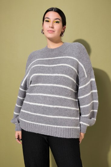 Ulla Popken Oversized Striped Balloon Sleeve Sweater Grey Melange - Sviitrid ja dressipluusid - 