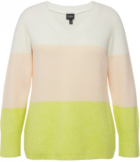 Ulla Popken Block Stripe Long Sleeve V-Neck Sweater Lime Green - Sviitrid ja dressipluusid - 
