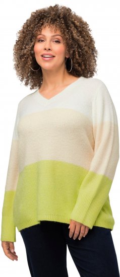 Ulla Popken Block Stripe Long Sleeve V-Neck Sweater Lime Green - Sviitrid ja dressipluusid - 