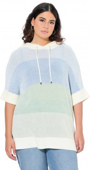 Ulla Popken Block Stripe Hooded Short Sleeve Sweater Mint Green - Sviitrid ja dressipluusid - 