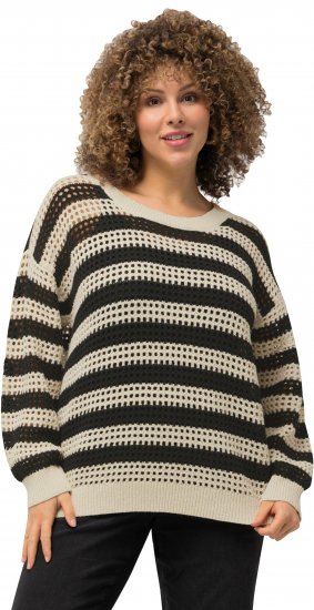 Ulla Popken Striped Long Sleeve Crocheted Sweater Vanilla - Sviitrid ja dressipluusid - 