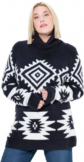 Ulla Popken Aztec-Inspired Long Sleeve Turtleneck Sweater Navy - Sviitrid ja dressipluusid - 