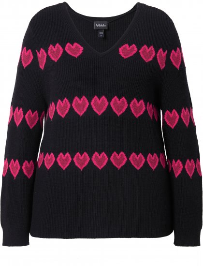 Ulla Popken Heart Print Long Sleeve V-Neck Sweater Black - Sviitrid ja dressipluusid - 