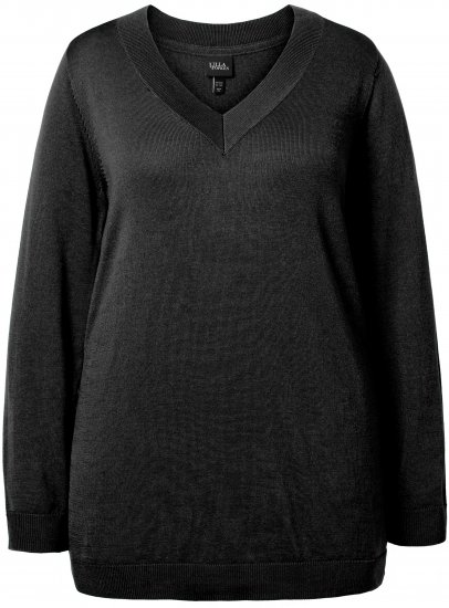 Ulla Popken Soft Fine Knit Pullover V-Neck Sweatshirt Black - Sviitrid ja dressipluusid - 