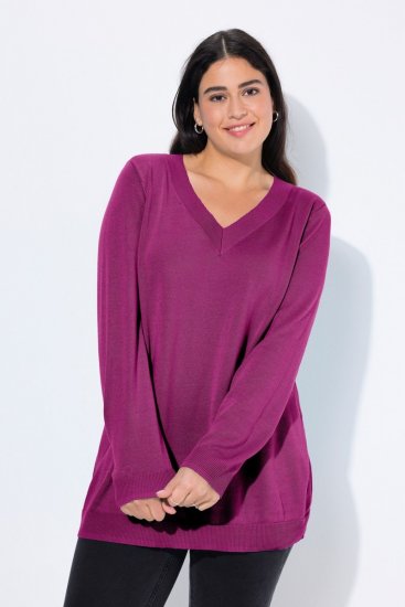 Ulla Popken Soft Fine Knit Pullover V-Neck Sweatshirt Dark Lilac - Sviitrid ja dressipluusid - Mugavad dressipluusid ja kudumid
