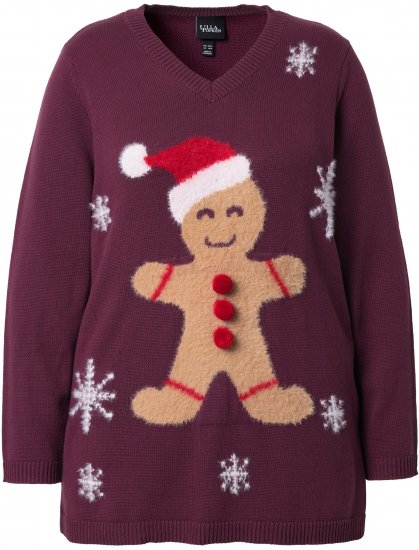 Ulla Popken Gingerbread Man Christmas Sweater Dark Wine Red - Sviitrid ja dressipluusid - 