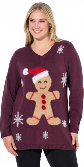 Ulla Popken Gingerbread Man Christmas Sweater Dark Wine Red - Sviitrid ja dressipluusid - 