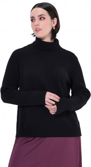 Ulla Popken Turtleneck Sweater with Ribbed Inserts Black - Sviitrid ja dressipluusid - 