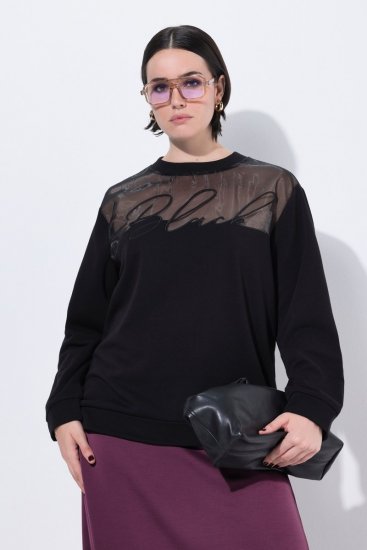 Ulla Popken Tulle Panel Sweatshirt Black - Sviitrid ja dressipluusid - Mugavad dressipluusid ja kudumid