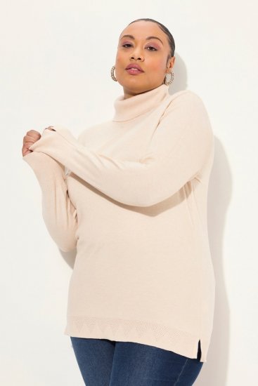Ulla Popken Turtleneck Ribbed Trim Long Sleeve Sweater Nature Melange - Sviitrid ja dressipluusid - Mugavad dressipluusid ja kudumid