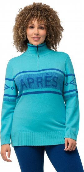 Ulla Popken Apres Ski Long Sleeve Troyer Collar Sweater Bright Turquoise - Sviitrid ja dressipluusid - 