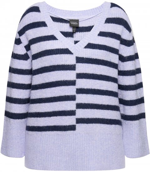 Ulla Popken Split Stripe Long Sleeve V-Neck Sweater Blue Grey - Sviitrid ja dressipluusid - 