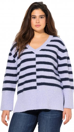 Ulla Popken Split Stripe Long Sleeve V-Neck Sweater Blue Grey - Sviitrid ja dressipluusid - 