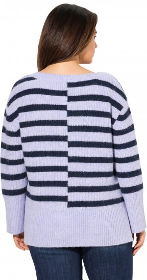 Ulla Popken Split Stripe Long Sleeve V-Neck Sweater Blue Grey - Sviitrid ja dressipluusid - 