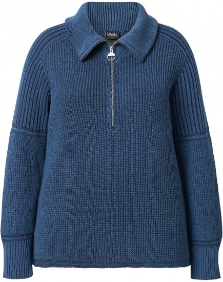 Ulla Popken Two-Tone Mixed Knit Troyer Collar Sweater Navy - Sviitrid ja dressipluusid - 