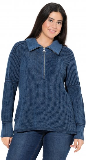 Ulla Popken Two-Tone Mixed Knit Troyer Collar Sweater Navy - Sviitrid ja dressipluusid - 