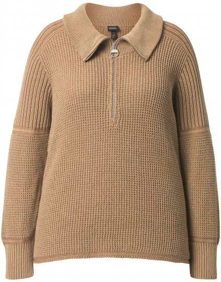 Ulla Popken Two-Tone Mixed Knit Troyer Collar Sweater Caramel - Sviitrid ja dressipluusid - 