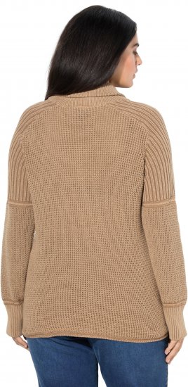 Ulla Popken Two-Tone Mixed Knit Troyer Collar Sweater Caramel - Sviitrid ja dressipluusid - 