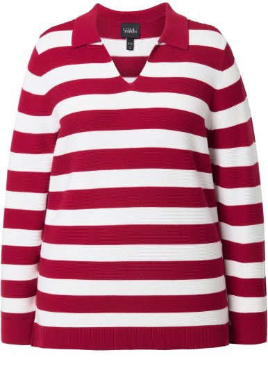 Ulla Popken Striped Polo Collar Long Sleeve Sweater Ruby Red - Sviitrid ja dressipluusid - 