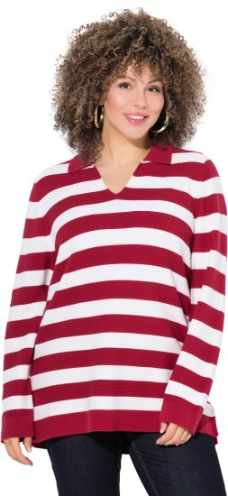 Ulla Popken Striped Polo Collar Long Sleeve Sweater Ruby Red - Sviitrid ja dressipluusid - 