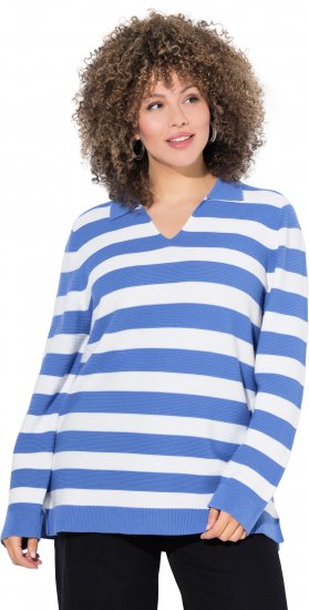 Ulla Popken Striped Polo Collar Long Sleeve Sweater Aegean Blue - Sviitrid ja dressipluusid - 
