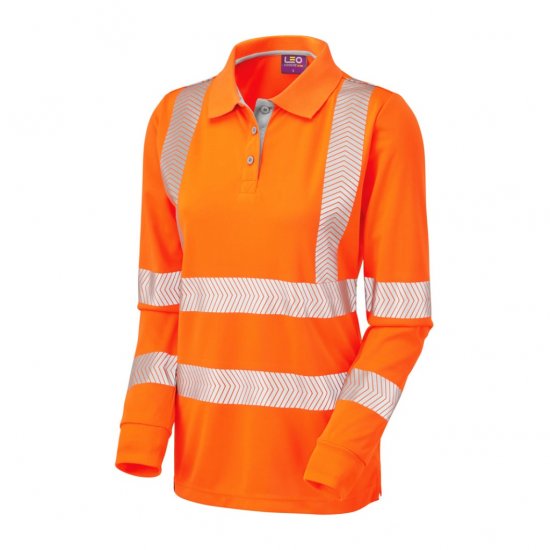 Leo Pollyfield EcoViz Performance+ Women's Sleeved Polo Shirt Orange - Tööriided - 