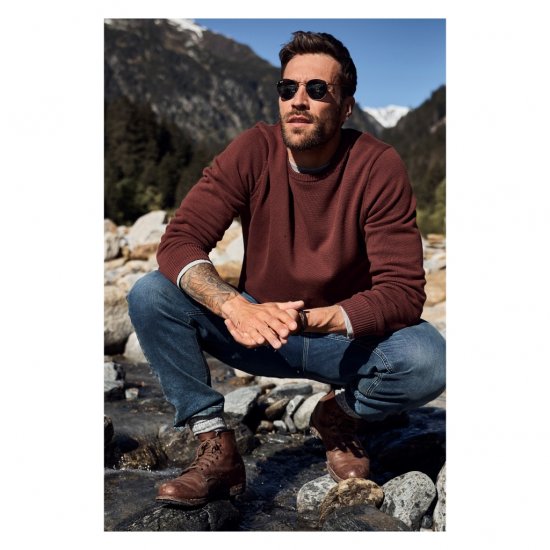 JP1880 Classic Round Neck Long Sleeve Sweater Brick Brown - Sviitrid ja dressipluusid - Meeste suured kapuutsiga jakid suurustes 2XL – 14XL