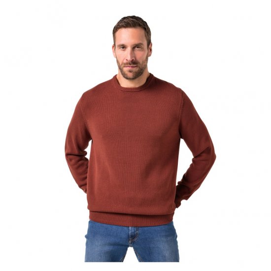 JP1880 Classic Round Neck Long Sleeve Sweater Brick Brown - Sviitrid ja dressipluusid - Meeste suured kapuutsiga jakid suurustes 2XL – 14XL
