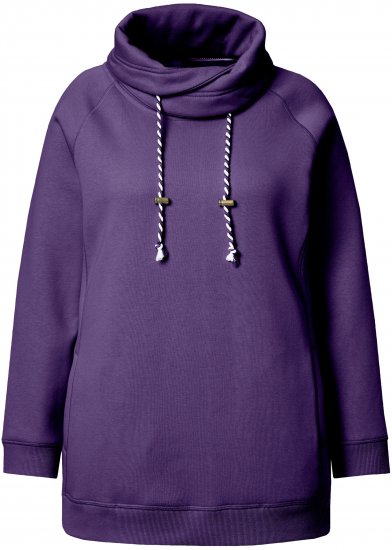 Ulla Popken Drawstring Collar Long Sleeve Sweatshirt Deep Violet - Ulla Popken - 