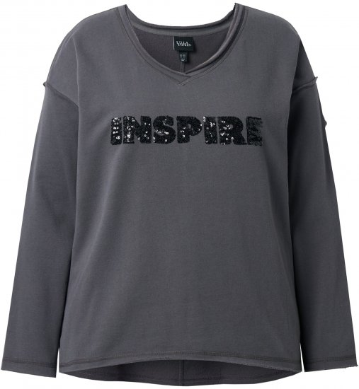 Ulla Popken Inspire Lettering V-Neck Sweatshirt Graphite Grey - Sviitrid ja dressipluusid - 