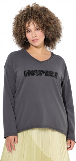 Ulla Popken Inspire Lettering V-Neck Sweatshirt Graphite Grey - Sviitrid ja dressipluusid - 