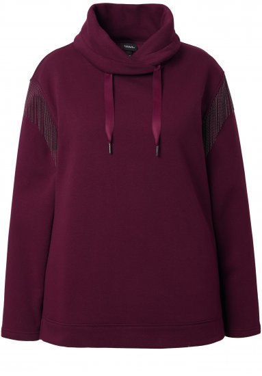 Ulla Popken Chain Fringe Smooth Fleece Sweatshirt Dark Wine Red - Sviitrid ja dressipluusid - 