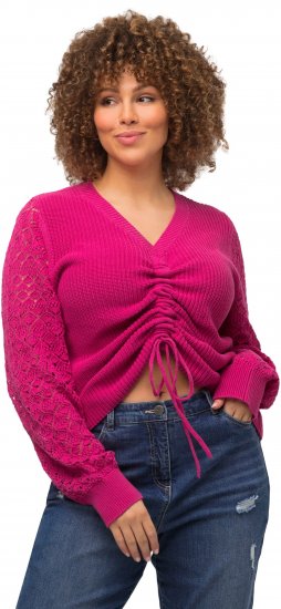 Ulla Popken Shaker Stitch Cropped Gathered Sweater Fuchsia Pink - Sviitrid ja dressipluusid - 