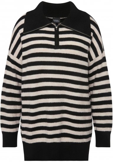 Ulla Popken Striped Troyer Collar Sweater Black - Sviitrid ja dressipluusid - 