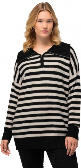 Ulla Popken Striped Troyer Collar Sweater Black - Sviitrid ja dressipluusid - 