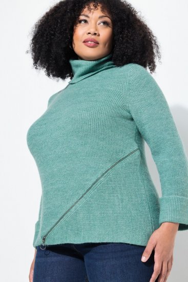 Ulla Popken Asymmetric Zipper Turtleneck Sweater Green - Sviitrid ja dressipluusid - Mugavad dressipluusid ja kudumid