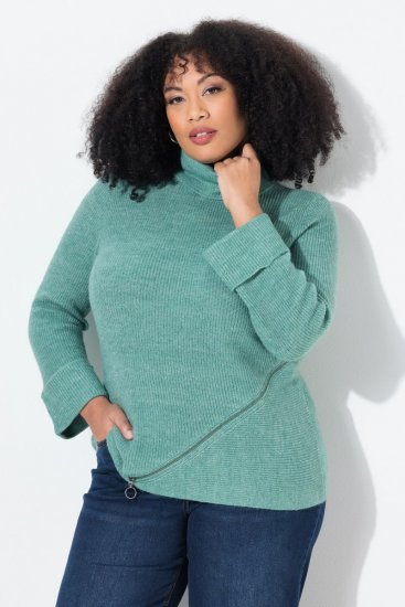 Ulla Popken Asymmetric Zipper Turtleneck Sweater Green - Sviitrid ja dressipluusid - Mugavad dressipluusid ja kudumid