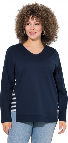 Ulla Popken Stripe Panel Long Sleeve V-Neck Sweatshirt Navy - Sviitrid ja dressipluusid - 