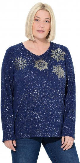 Ulla Popken Metallic Print Extra Soft Christmas Sweatshirt Ink Blue - Sviitrid ja dressipluusid - 