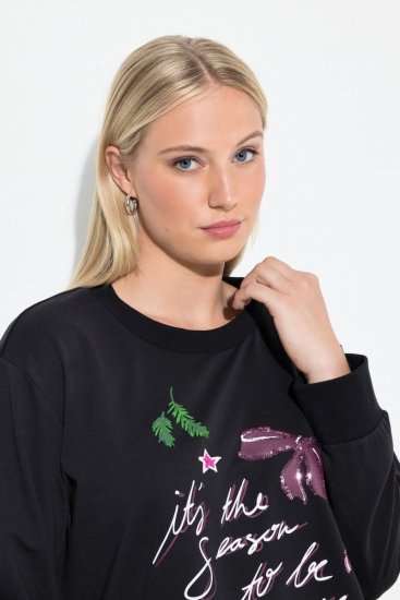 Ulla Popken Sparkling Sequin Bows Christmas Sweatshirt Black - Sviitrid ja dressipluusid - Mugavad dressipluusid ja kudumid