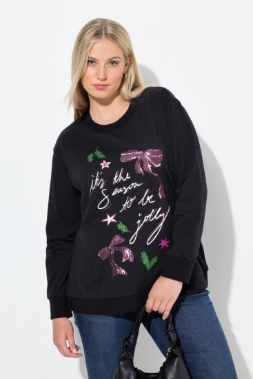 Ulla Popken Sparkling Sequin Bows Christmas Sweatshirt Black - Sviitrid ja dressipluusid - Mugavad dressipluusid ja kudumid
