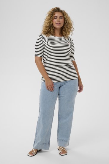 Kaffe Curve Lia Flower T-Shirt Chalk/Deep Black - T-särgid - 