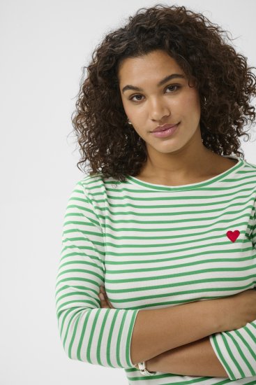 Kaffe Curve Lia Boatneck 3/4 T-Shirt Chalk/Bright Green - Särgid ja topid - 