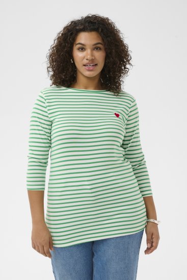 Kaffe Curve Lia Boatneck 3/4 T-Shirt Chalk/Bright Green - Särgid ja topid - 