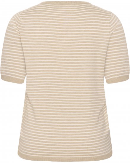 Kaffe Curve Lizzy Knit T-Shirt Feather Melange/Chalk Fine Stripe - T-särgid - 