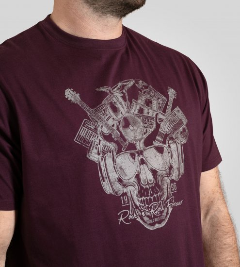 D555 Grimsby Rock n' Roll Skull Printed T-Shirt Burgundy - T-särgid pildiga - 