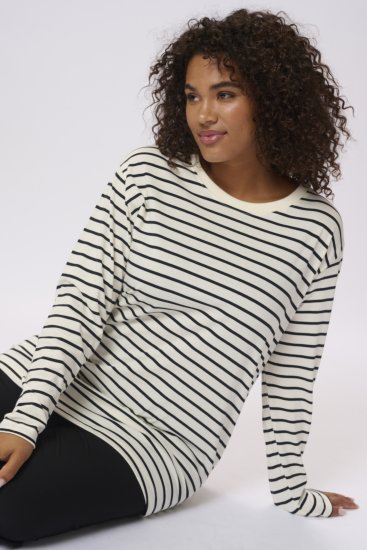 Kaffe Curve Winni Pikkade varrukatega T-särk Antiikvalge/Must triip - T-särgid - 