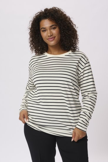 Kaffe Curve Winni Pikkade varrukatega T-särk Antiikvalge/Must triip - T-särgid - 