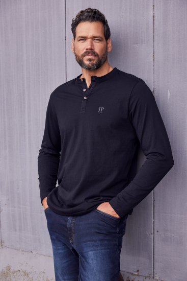 JP1880 Henley T-Shirt Long Sleeve Black TALL - MEESTERIIDED MT-6XLT - Pikad meeste riided
