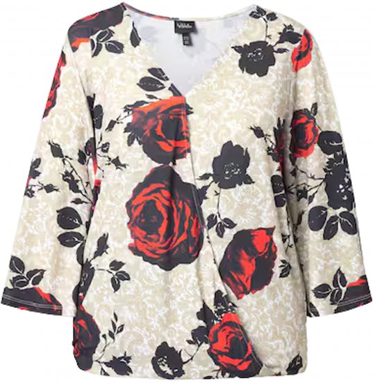 Ulla Popken Rose Print Faux Wrap Top Off-White - T-särgid - 